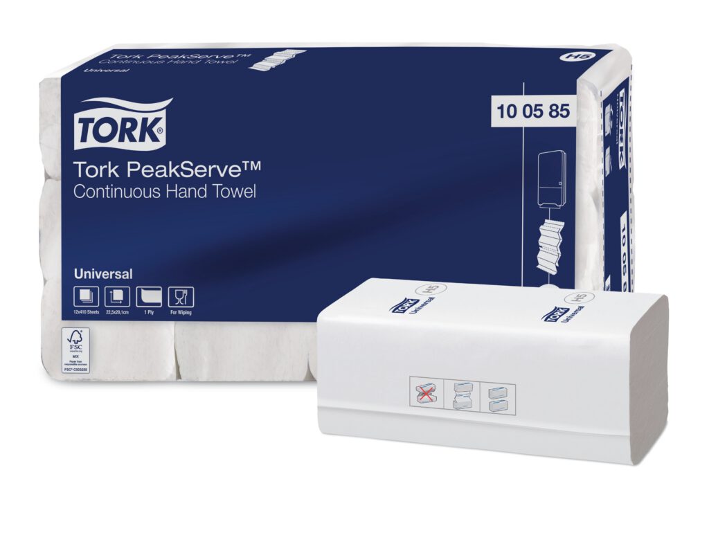 Tork PeakServe® Continu™ Handdoek, 1-laags, wit, 22,5x8cm, 12×410/pak, 4