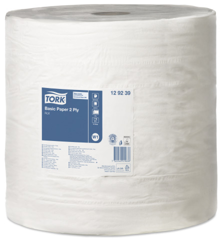 Tork Basic Rol Poetspapier, 2-laags, wit, 680mtr/36,9cm, rol/2.000vel