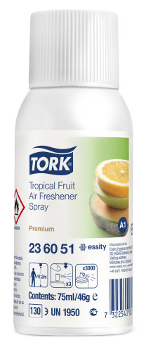 Tork Luchtverfrisser Spray met Tropisch Fruitgeur, aerosol, 3.000 doseringen, 75ml/bus, 12bus/doos