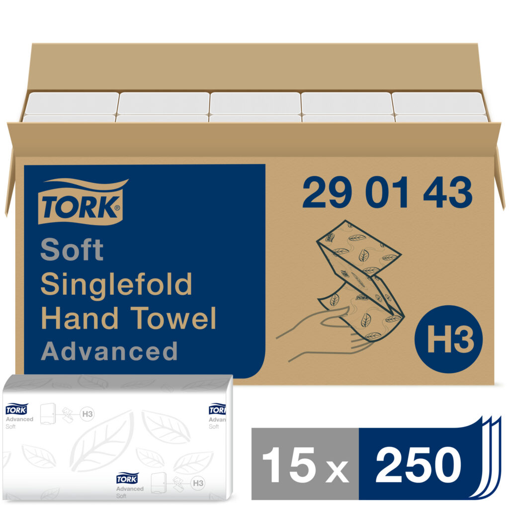 Tork Z-vouw Handdoek Advanced, 2-laags, wit, 23×22.6, 15x250vel, 3.750vel/doos