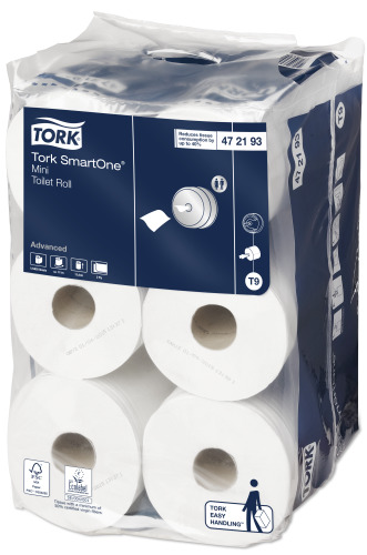 Tork SmartOne® Mini Toiletpapier, 2 laags, wit, 111,6mtr/13,4cm, rol/620vel, 12rol/pak