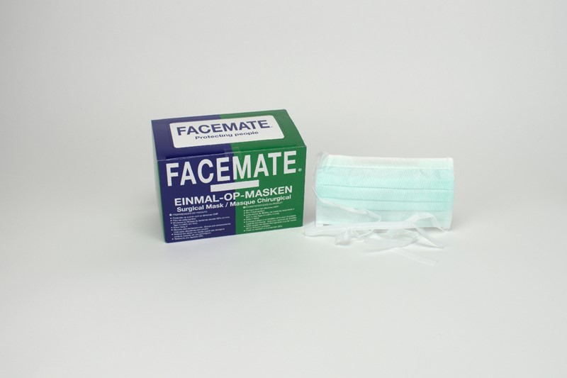 FaceMate operatiemondmasker, airlaid neusdeel, S0123, groen, Tie-on (linten), type II