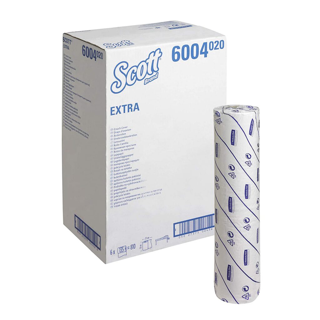 Scott® onderzoekbankrol, 2-laags, 50mtr/59cm, wit, 135vel/rol, 6rol/doos