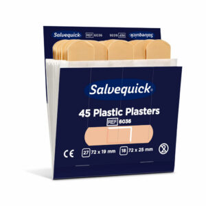 Salvequick Plastic, 45 pleisters op kaart (72x19mm en 72x25mm)