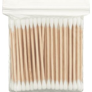 Wattenstok, hout, 8cm, 2,2mm dubbele tip, disposable,100st/dis