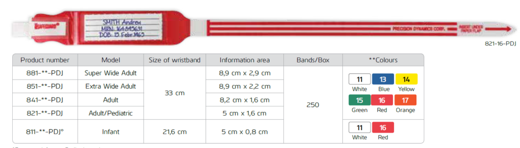 PDC SafeGuard 841-16 polsidentificatiebandje, volwassene, rood