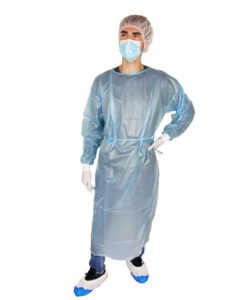 Medi-Inn isolatieschort, pp non woven, pe-coating, tricot manchet, 139x139cm, blauw