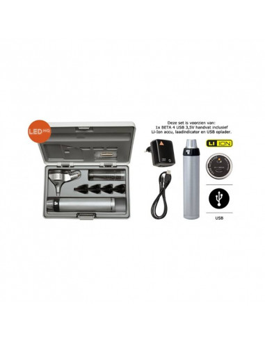 Heine B-143.28.388 Beta 400 Led FO otoscoopset incl USB handvat en USB lader